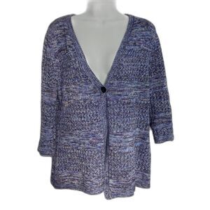 Croft & Barrow Purple Blue Cardigan Size M Loose Knit V Neck Button Lightweight